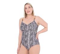 Ulla Popken Badeanzug, Iris, Struktur, Schmuckdetail, Zig-zag Jungle Maillot de Bain Une pièce, Noir, 48 Femmes