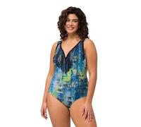 Ulla Popken Femme Grandes Tailles Maillot de Bain à Bonnets Souples. Matière recyclée. Franges et décolleté en Forme de cœur Marine 44 826247130-42