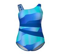 Ulla Popken Femme Grandes Tailles Maillot de Bain avec Bonnets Souples et Bretelle Triple, Motif Vagues, matière recy Bleu Roi 56 852312750-54