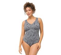 Ulla Popken Femme Grandes Tailles Maillot de Bain avec Bonnets Souples. Imprimé Feuillage. Profondément échancré dans Le Dos Noir 58 826546100-56