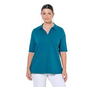 Ulla Popken Femme Grandes Tailles Polo à Manches Courtes. Coton Pima. Coupe évasée pétrol 46+ 829256770-46+