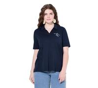 Ulla Popken Femme Grandes Tailles Polo, Broderie, col Polo, Manches mi-Longues, Coton Biologique Marine 50+ 838854130-50+