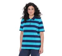 Ulla Popken Femme Grandes Tailles Polo rayé en Coton Pima, Manches Courtes et col Polo Bleu Encre 58+ 850109740-58+