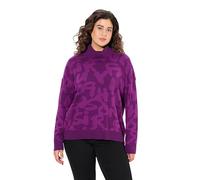 Ulla Popken Femme Grandes Tailles Pull à col roulé côtelé et Manches Longues, Lettrage Violet 54+ 821189836-54+
