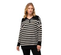 Ulla Popken Femme Grandes Tailles Pull Camionneur rayé. Coupe Oversized, Fermeture à glissière, Manches Longues. Noir 50+ 825060100-50+