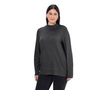 Ulla Popken Femme Grandes Tailles Pull col légèrement Montant et Manches Longues, Bords-côtes chiné Anthracite 54+ 822010121-54+