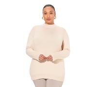 Ulla Popken Pullover, Stehkragen, Langarm, Rippbündchen Pull-Over, Mélange Naturel, 48-50 Femme