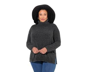 Ulla Popken Femme Grandes Tailles Pull Oversize en Maille Chenille, col Montant et Manches Longues Gris Graphite 54+ 810312110-54+