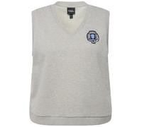 Ulla Popken Femme Grandes Tailles Pull sans Manches en Molleton à col en V, écusson Gris Clair chiné 50+ 820113134-50+