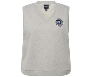 Ulla Popken Femme Grandes Tailles Pull sans Manches en Molleton à col en V, écusson Gris Clair chiné 58+ 820113134-58+