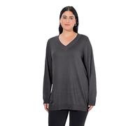 Ulla Popken Femme Grandes Tailles Pull V, Maille Fine, Manches Longues chiné Anthracite 54+ 791606121-54+