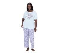 Ulla Popken Femme Grandes Tailles Pyjama à col Rond et Manches Courtes, Motif Floral Bleu 54+ 843256700-54+