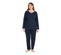 Ulla Popken Pyjama, Hohlsaum, Wellenkanten, Rundhals, Langarm Ensemble de Pijama, Bleu Nuit, 46-48 Femmes
