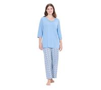 Ulla Popken Femme Grandes Tailles Pyjama à col V, Manches 3/4 et Poches Bleu Clair 42+ 834280719-42+