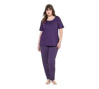 Ulla Popken Femme Grandes Tailles Pyjama Deux pièces, Pantalons à Pois & T-Shirt Manches Courtes Aubergine 42+ 821244846-42+