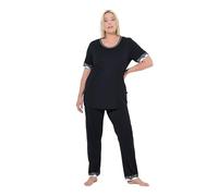 Ulla Popken Femme Grandes Tailles Pyjama Deux pièces, T-Shirt décolleté Rond et Manches Courtes, liserés en Dentelle Noir 54+ 819494100-54+