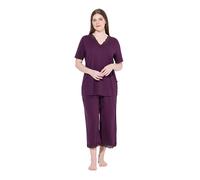 Ulla Popken Femme Grandes Tailles Pyjama en Modal mélangé, T-Shirt à Manches Courtes, Broderie ajourée Rouge Raisin 62+ 806944844-62+