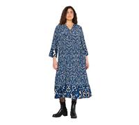 Ulla Popken Femme Grandes Tailles Robe avec col Tunisien, Manches 3/4 volantées, Coupe évasée Marine 46+ 831575130-46+