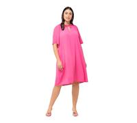 Ulla Popken Femme Grandes Tailles Robe avec ruchés. Silhouette en A évasée. Col Tunisien et Manches Courtes. Rojo hibisco 50+ 816748510-50+