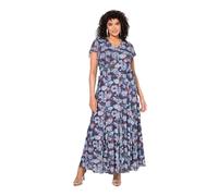 Ulla Popken Femme Grandes Tailles Robe de soirée en Mesh, Motif Floral. Décolleté V, Manches Courtes Papillon Marine 46+ 835933130-46+