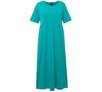 Ulla Popken Femme Grandes Tailles Robe en Jersey à décolleté Rond et Manches Courtes, avec Couture Empire et Poches Cyan 50+ 827340457-50+