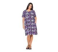 Ulla Popken Femme Grandes Tailles Robe en Jersey à Fleurs. Décolleté V et Manches Courtes. Coupe évasée Violet 54+ 840354824-54+
