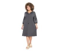 Ulla Popken Femme Grandes Tailles Robe en Jersey avec Broderies. Col Tunisien et Manches 3/4. Coupe évasée Gris Graphite 54+ 840038100-54+