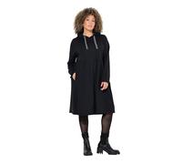 Ulla Popken Femme Grandes Tailles Robe en Jersey. Capuche avec Rubans à Strass. Manches Longues. Coupe évasée Noir 46+ 832448100-46+