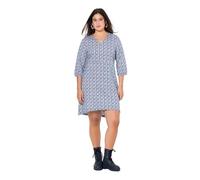 Ulla Popken Femme Grandes Tailles Robe en Jersey Coupe trapèze, décolleté en V et Manches 3/4. Couture Horizontale Bleu Encre 50+ 834632740-50+