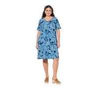 Ulla Popken Femme Grandes Tailles Robe en Jersey, imprimé Feuilles. Décolleté V et Manches Courtes. Coupe évasée Marine 50+ 838482130-50+