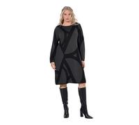 Ulla Popken Femme Grandes Tailles Robe en Maille à Encolure Bateau, Manches Longues et Motif Graphique Gris Kaki 46+ 843353120-46+