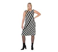 Ulla Popken Femme Grandes Tailles Robe en Maille à Rayures, Encolure Bateau, modèle sans Manches et Coupe évasée Noir 46+ 845784130-46+