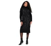 Ulla Popken Femme Grandes Tailles Robe en Maille, Lettres, col Montant et Manches Longues Noir 46+ 833483100-46+