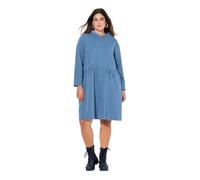 Ulla Popken Femme Grandes Tailles Robe en Molleton à Capuche et Manches Longues, Ruban à Fronces. Coupe trapèze Bleu Jean 50+ 834536721-50+