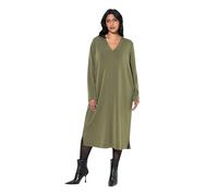 Ulla Popken Femme Grandes Tailles Robe en Molleton, Modal mélangé, décolleté en V, Poches et Manches Longues Vert Mousse 46+ 833279192-46+