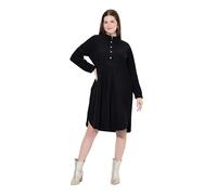 Ulla Popken Femme Grandes Tailles Robe en Velours côtelé, passepoils, Plis décoratifs, Manches Longues Noir 56 832921100-54