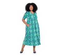 Ulla Popken Femme Grandes Tailles Robe Maxi, col Tunisien et Manches Courtes, Fermeture zippée, Coupe évasée trèfle 54+ 838142450-54+