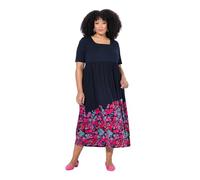 Ulla Popken Femme Grandes Tailles Robe Maxi, Coupe évasée. Encolure carrée et Manches Courtes. Poches Marine 54+ 839780130-54+