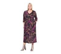 Ulla Popken Femme Grandes Tailles Robe Maxi en Jersey Toucher Coton, Coupe évasée et imprimé All-Over Cerise Noire 54+ 837154116-54+