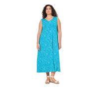 Ulla Popken Femme Grandes Tailles Robe Maxi imprimée sans Manches. Décolleté V. Coupe évasée Bleu Turquoise 50+ 840040755-50+