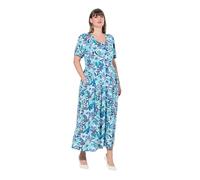 Ulla Popken Femme Grandes Tailles Robe Maxi Oversize en Jersey. Décolleté Rond et Manches Courtes. Imprimé à Fleurs Marine 56 824966130-54