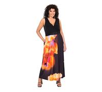 Ulla Popken Femme Grandes Tailles Robe Maxi sans Manches. Motif Fleurs XL. Décolleté V. Coupe évasée Noir 54+ 835919130-54+