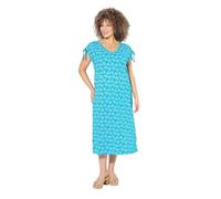 Ulla Popken Femme Grandes Tailles Robe midi à Fleurs, sans Manches. Décolleté V. Coupe évasée Bleu Turquoise 46+ 840041755-46+