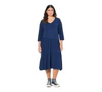 Ulla Popken Femme Grandes Tailles Robe midi Coupe évasée, décolleté en V, Manches 3/4 et Volants Bleu Encre 46+ 836106740-46+