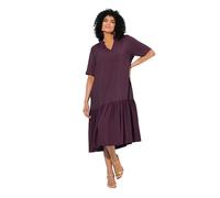 Ulla Popken Femme Grandes Tailles Robe midi, Coupe évasée. Manches Courtes et col en V. Volant à la Base Prune foncé 46+ 840367543-46+