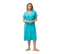 Ulla Popken Femme Grandes Tailles Robe midi en Jersey, avec col Tunisien et Manches Courtes. Silhouette en A évasée. Aqua foncé 50+ 829639740-50+