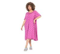 Ulla Popken Femme Grandes Tailles Robe midi en Jersey moucheté. Plis Fantaisie. Décolleté Rond et Manches Courtes Rose Frais 46+ 837920807-46+