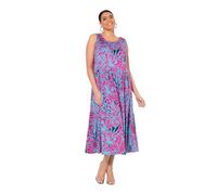 Ulla Popken Femme Grandes Tailles Robe midi en Jersey. sans Manches. Motif à Fleurs. Encolure Ronde à Fronces bruyère Clair 54+ 839149813-54+