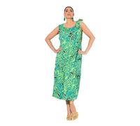Ulla Popken Femme Grandes Tailles Robe midi en Jersey. sans Manches. Motif à Fleurs. Encolure Ronde à Fronces Turquoise 54+ 839149456-54+