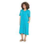 Ulla Popken Femme Grandes Tailles Robe midi Motif étoiles, Poches, décolleté en V et Manches Courtes Aqua foncé 50+ 850351740-50+